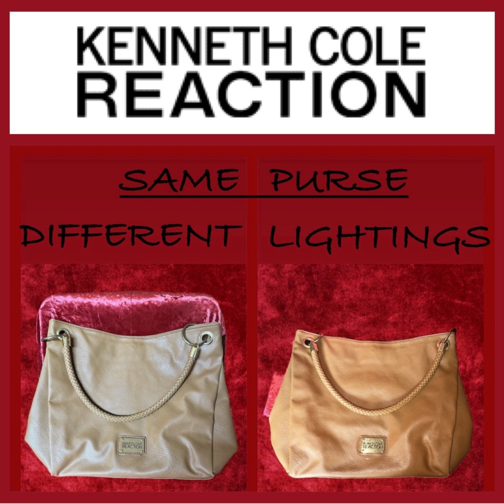 Kenneth Cole Reaction Leather Shoulder Bag Tote- Tan - braided strap- rare purse